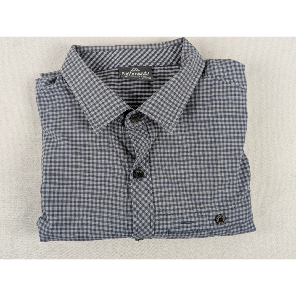 Kathmandu Outdoor Apparel Mens XL Blue Gingham Organic Cotton‎ Button Down Shirt